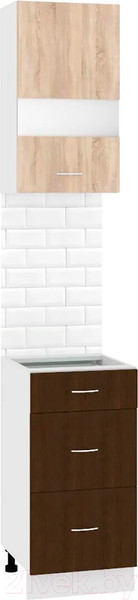 Изображение товара Комплект кухонных модулей Кортекс-мебель Корнелия Экстра 40р3ш без столешницы правый (дуб сонома/венге)