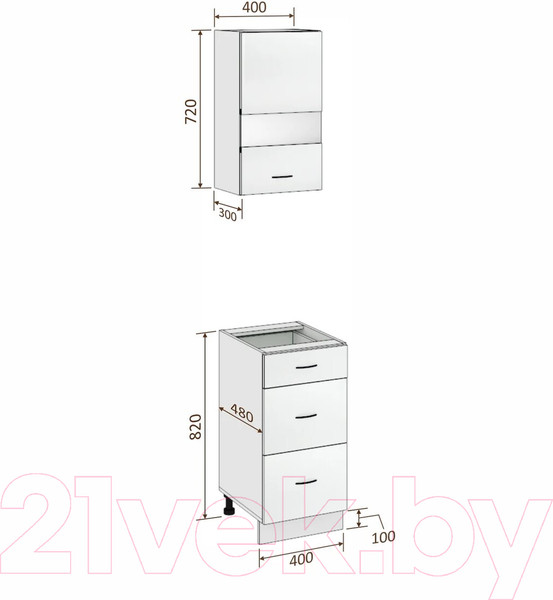 Изображение товара Комплект кухонных модулей Кортекс-мебель Корнелия Экстра 40р3ш без столешницы правый (дуб сонома/венге)