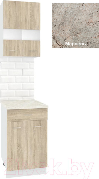 Изображение товара Комплект кухонных модулей Кортекс-мебель Корнелия Экстра 50р1ш2д (дуб сонома/марсель)