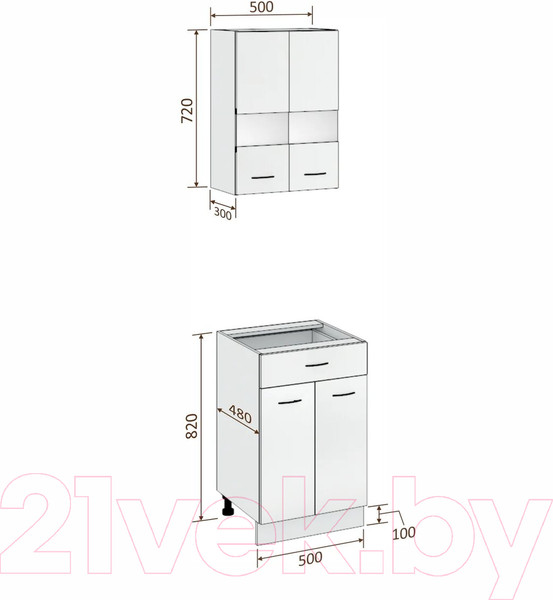 Изображение товара Комплект кухонных модулей Кортекс-мебель Корнелия Экстра 50р1ш2д без столешницы (дуб сонома)