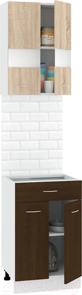 Изображение товара Комплект кухонных модулей Кортекс-мебель Корнелия Экстра 50р1ш2д без столешницы (дуб сонома/венге)