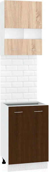 Изображение товара Комплект кухонных модулей Кортекс-мебель Корнелия Экстра 50р2д без столешницы (дуб сонома/венге)