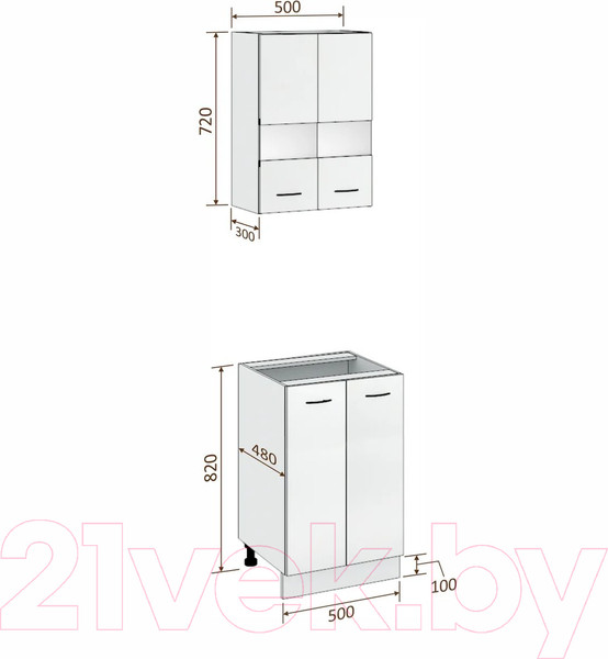 Изображение товара Комплект кухонных модулей Кортекс-мебель Корнелия Экстра 50р2д без столешницы (дуб сонома/венге)