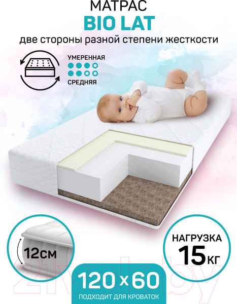 Изображение товара Матрас в кроватку Amarobaby Bio Lat 59x119х12