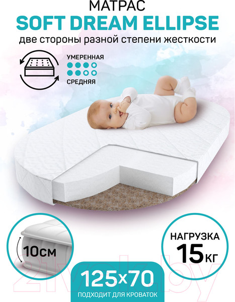 Изображение товара Матрас в кроватку Amarobaby Soft Dream Ellipse 75x125х10