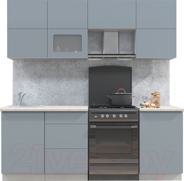 Изображение товара Кухонный гарнитур Интерлиния Мила Матте 2.1 Б (океан/океан/травертин серый)