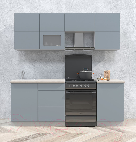 Изображение товара Кухонный гарнитур Интерлиния Мила Матте 2.1 Б (океан/океан/травертин серый)
