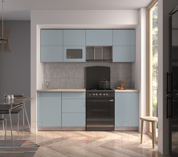 Изображение товара Кухонный гарнитур Интерлиния Мила Матте 2.1 Б (океан/океан/травертин серый)