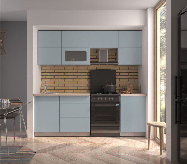 Изображение товара Кухонный гарнитур Интерлиния Мила Матте 2.2 Б  (океан/океан/травертин серый)