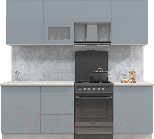 Изображение товара Кухонный гарнитур Интерлиния Мила Матте 2.3 Б (океан/океан/травертин серый)