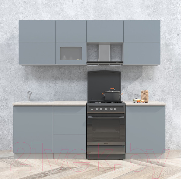 Изображение товара Кухонный гарнитур Интерлиния Мила Матте 2.3 Б (океан/океан/травертин серый)