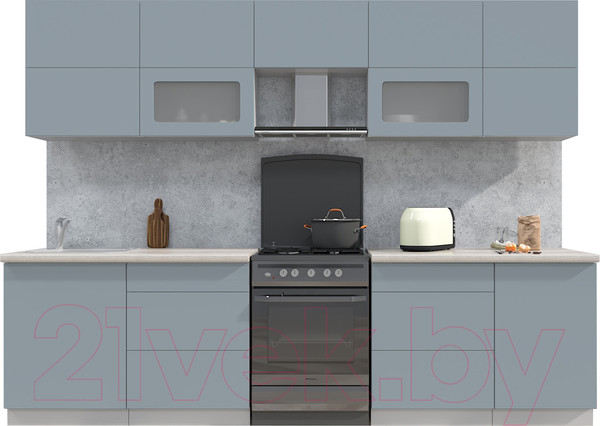 Изображение товара Кухонный гарнитур Интерлиния Мила Матте 2.9 Б (океан/океан/травертин серый)