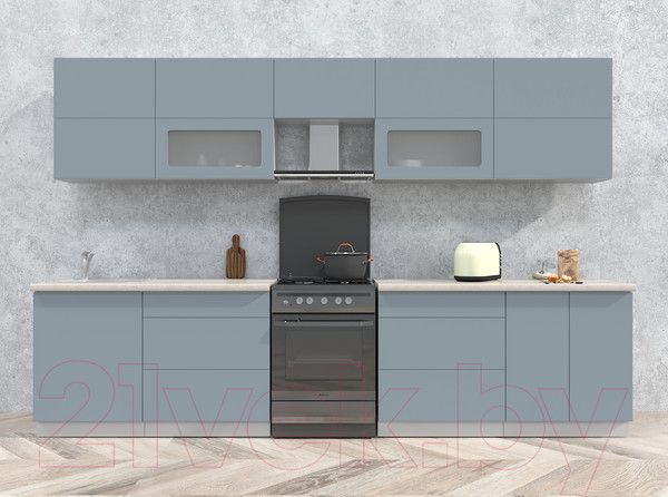 Изображение товара Кухонный гарнитур Интерлиния Мила Матте 3.3 Б (океан/океан/травертин серый)
