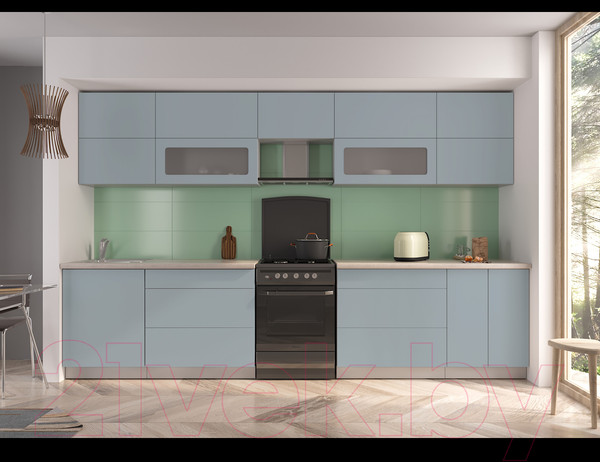 Изображение товара Кухонный гарнитур Интерлиния Мила Матте 3.3 Б (океан/океан/травертин серый)