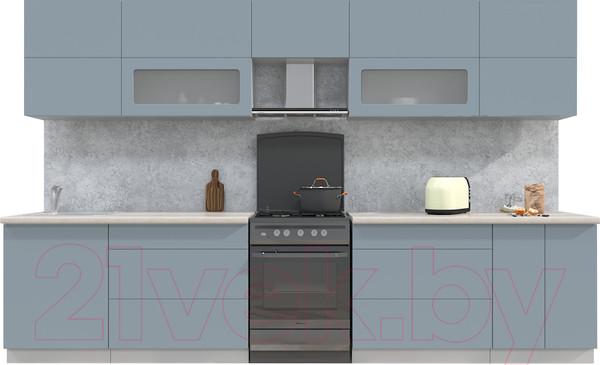 Изображение товара Кухонный гарнитур Интерлиния Мила Матте 3.4 Б (океан/океан/травертин серый)