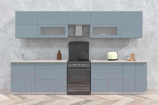 Изображение товара Кухонный гарнитур Интерлиния Мила Матте 3.4 Б (океан/океан/травертин серый)
