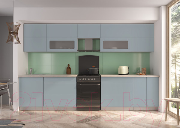 Изображение товара Кухонный гарнитур Интерлиния Мила Матте 3.4 Б (океан/океан/травертин серый)