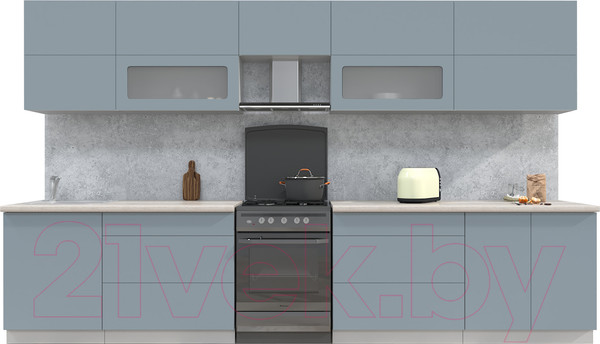Изображение товара Кухонный гарнитур Интерлиния Мила Матте 3.6 Б (океан/океан/травертин серый)