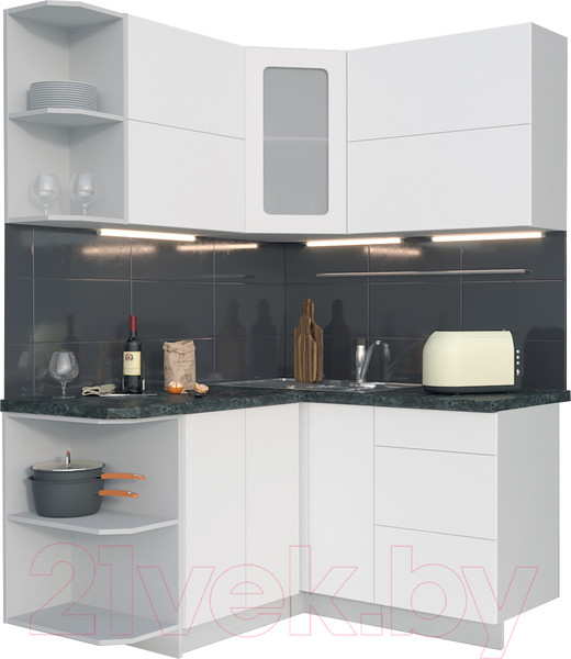 Изображение товара Кухонный гарнитур Интерлиния Мила Матте 1.5x1.4 А левая (белый/белый/кастилло тёмный)