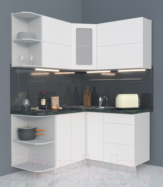 Изображение товара Кухонный гарнитур Интерлиния Мила Матте 1.5x1.4 А левая (белый/белый/кастилло тёмный)