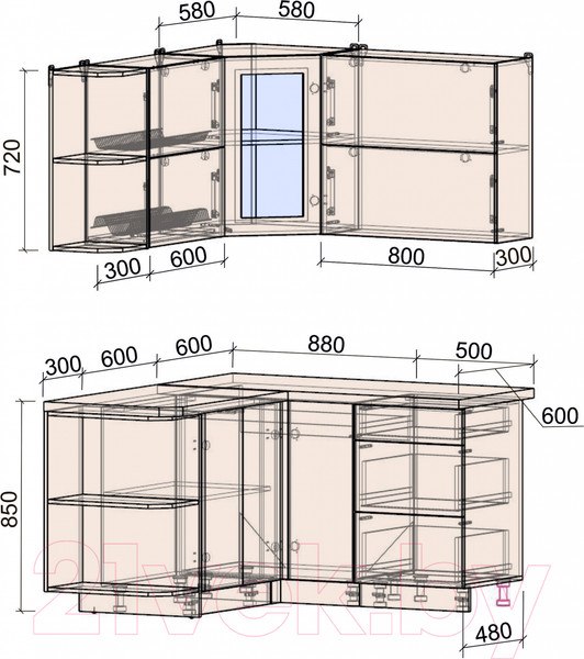 Изображение товара Кухонный гарнитур Интерлиния Мила Матте 1.5x1.4 А левая (белый/белый/кастилло тёмный)