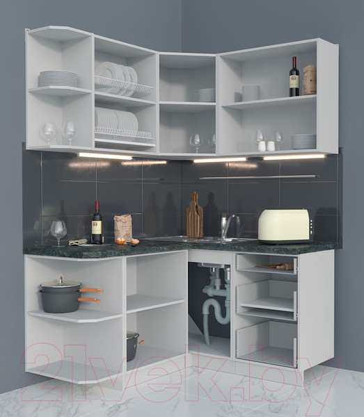 Изображение товара Кухонный гарнитур Интерлиния Мила Матте 1.5x1.4 А левая (белый/белый/кастилло тёмный)