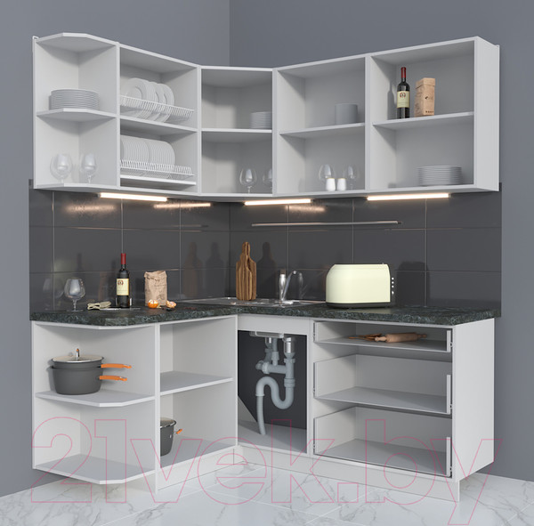 Изображение товара Кухонный гарнитур Интерлиния Мила Матте 1.5x1.8 А левая (белый/белый/кастилло тёмный)