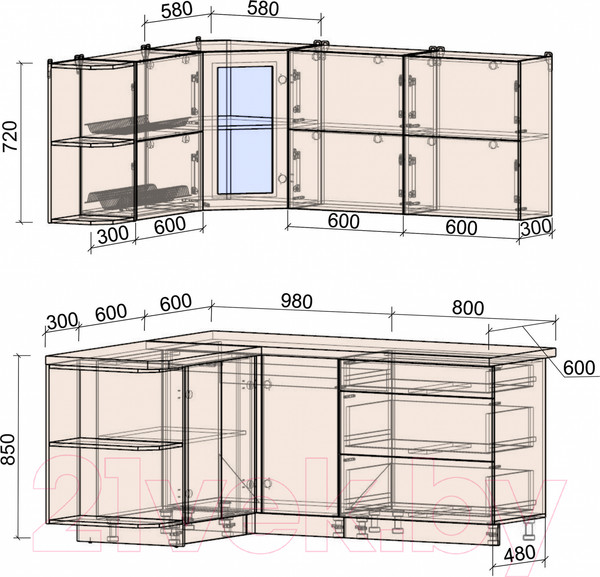 Изображение товара Кухонный гарнитур Интерлиния Мила Матте 1.5x1.8 А левая (белый/белый/кастилло тёмный)