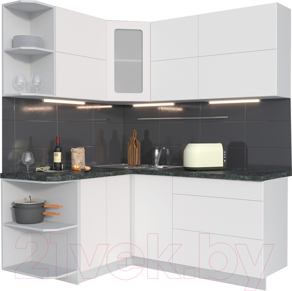 Изображение товара Кухонный гарнитур Интерлиния Мила Матте 1.5x1.8 А левая (белый/белый/кастилло тёмный)