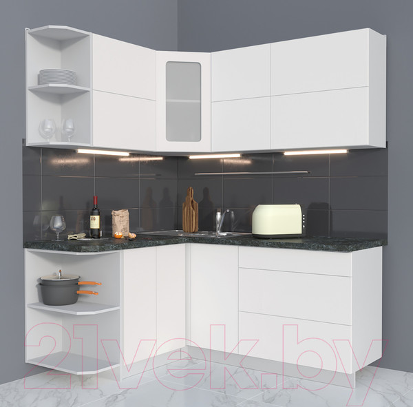 Изображение товара Кухонный гарнитур Интерлиния Мила Матте 1.5x1.8 А левая (белый/белый/кастилло тёмный)