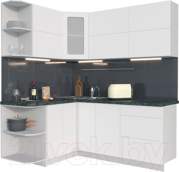 Изображение товара Кухонный гарнитур Интерлиния Мила Матте 1.5x1.9 А левая (белый/белый/кастилло тёмный)
