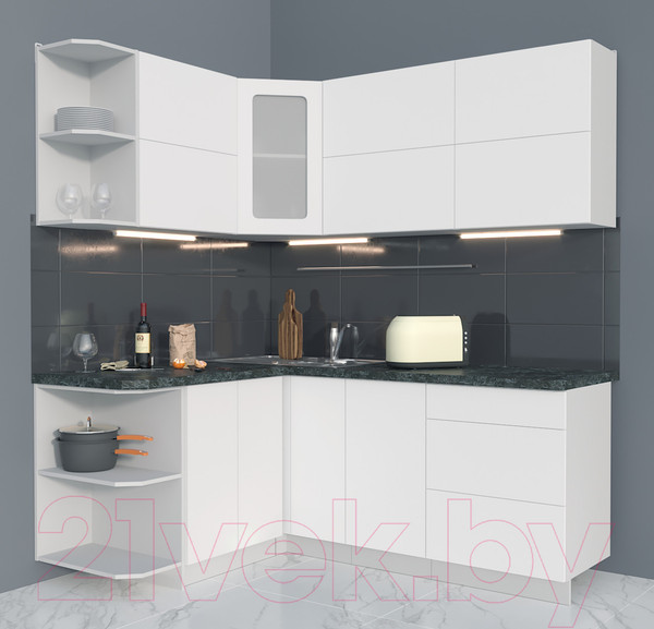 Изображение товара Кухонный гарнитур Интерлиния Мила Матте 1.5x1.9 А левая (белый/белый/кастилло тёмный)