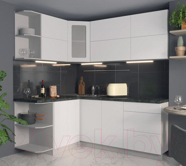 Изображение товара Кухонный гарнитур Интерлиния Мила Матте 1.5x2.0 А левая (белый/белый/кастилло тёмный)