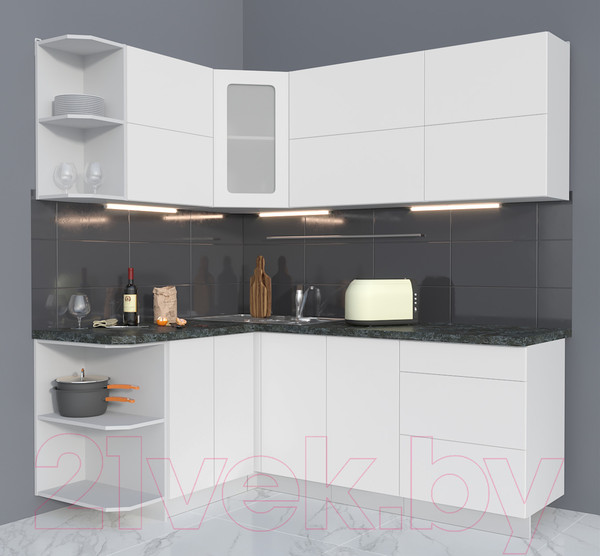 Изображение товара Кухонный гарнитур Интерлиния Мила Матте 1.5x2.0 А левая (белый/белый/кастилло тёмный)