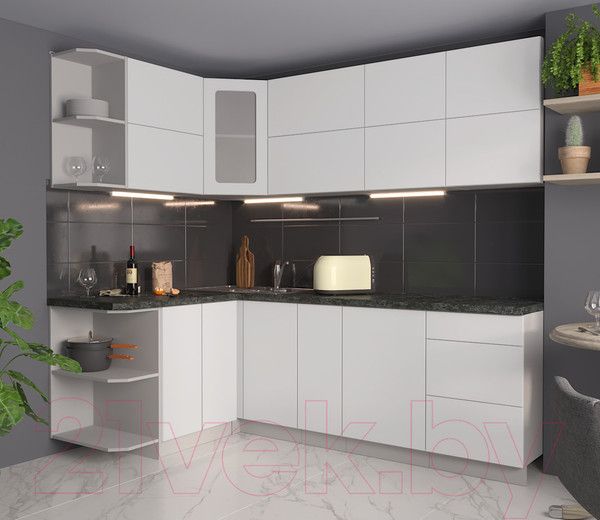 Изображение товара Кухонный гарнитур Интерлиния Мила Матте 1.5x2.3 А левая (белый/белый/кастилло тёмный)