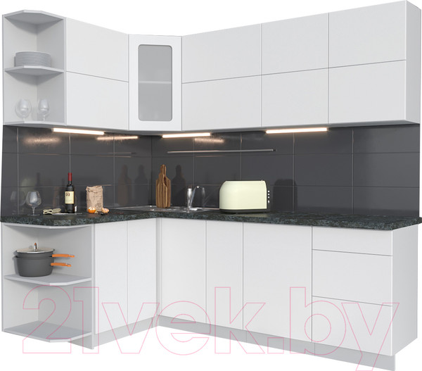 Изображение товара Кухонный гарнитур Интерлиния Мила Матте 1.5x2.3 А левая (белый/белый/кастилло тёмный)