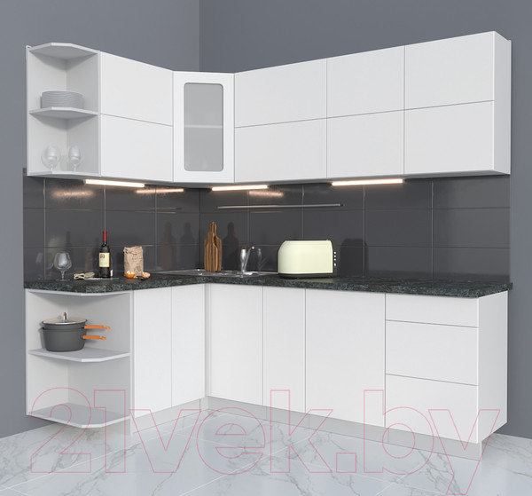 Изображение товара Кухонный гарнитур Интерлиния Мила Матте 1.5x2.3 А левая (белый/белый/кастилло тёмный)