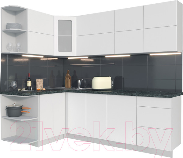 Изображение товара Кухонный гарнитур Интерлиния Мила Матте 1.5x2.4 А левая (белый/белый/кастилло темный)