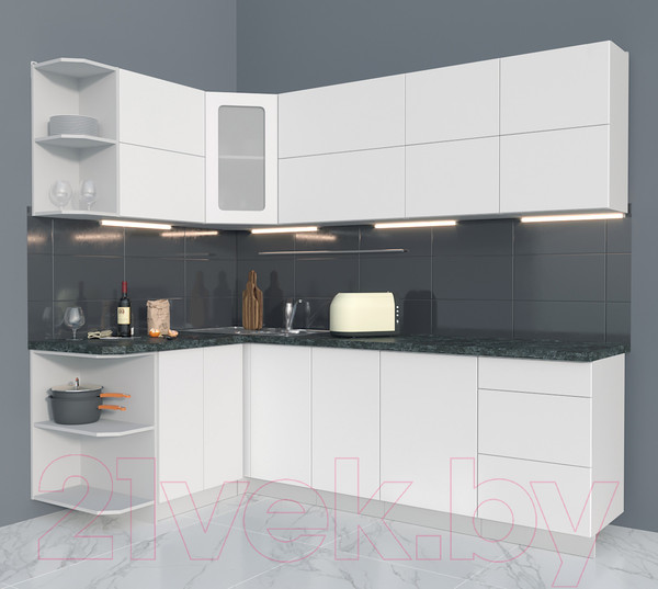 Изображение товара Кухонный гарнитур Интерлиния Мила Матте 1.5x2.4 А левая (белый/белый/кастилло темный)