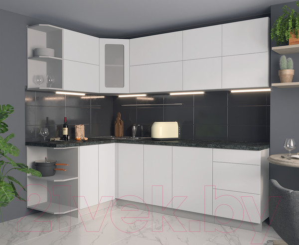 Изображение товара Кухонный гарнитур Интерлиния Мила Матте 1.5x2.4 А левая (белый/белый/кастилло темный)