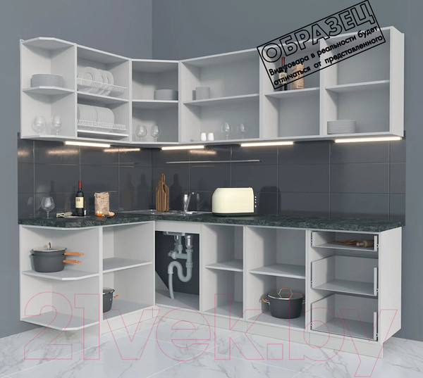 Изображение товара Кухонный гарнитур Интерлиния Мила Матте 1.5x2.4 А левая (белый/белый/кастилло темный)