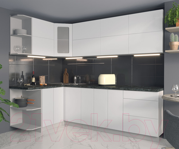 Изображение товара Кухонный гарнитур Интерлиния Мила Матте 1.5x2.5 А левая (белый/белый/кастилло темный)