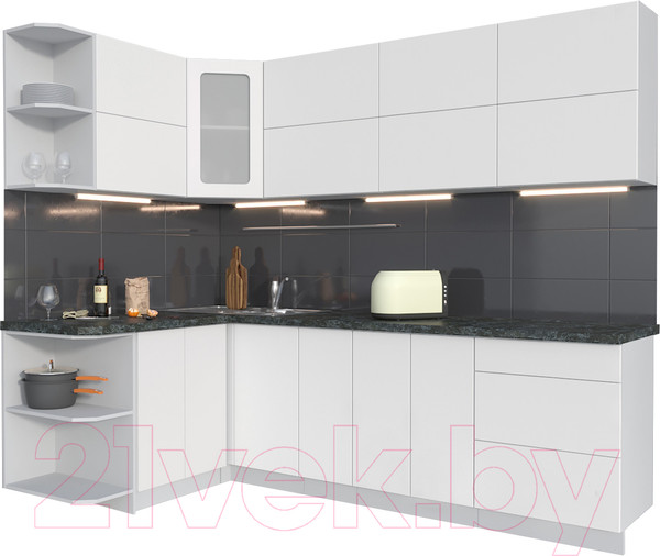 Изображение товара Кухонный гарнитур Интерлиния Мила Матте 1.5x2.5 А левая (белый/белый/кастилло темный)