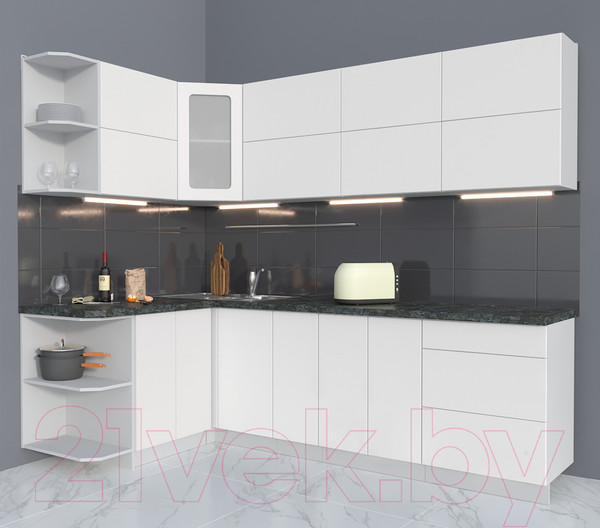 Изображение товара Кухонный гарнитур Интерлиния Мила Матте 1.5x2.5 А левая (белый/белый/кастилло темный)
