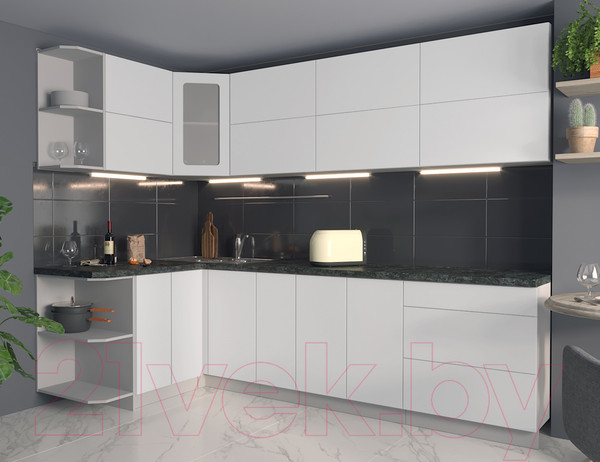 Изображение товара Кухонный гарнитур Интерлиния Мила Матте 1.5x2.7 А левая (белый/белый/кастилло темный)