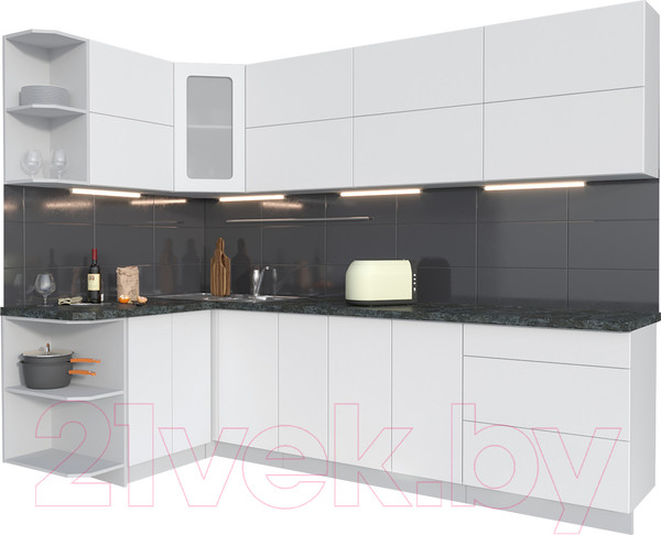 Изображение товара Кухонный гарнитур Интерлиния Мила Матте 1.5x2.7 А левая (белый/белый/кастилло темный)