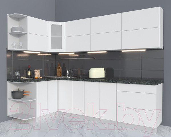 Изображение товара Кухонный гарнитур Интерлиния Мила Матте 1.5x2.7 А левая (белый/белый/кастилло темный)