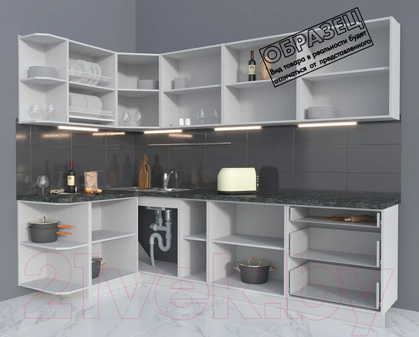 Изображение товара Кухонный гарнитур Интерлиния Мила Матте 1.5x2.7 А левая (белый/белый/кастилло темный)