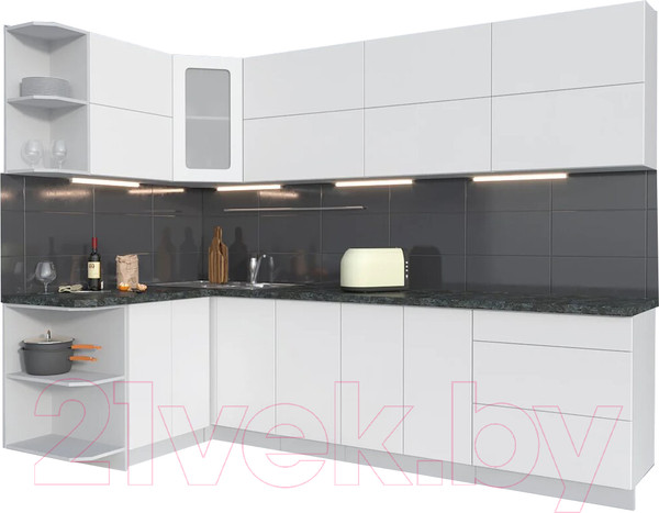 Изображение товара Кухонный гарнитур Интерлиния Мила Матте 1.5x2.8 А левая (белый/белый/кастилло темный)