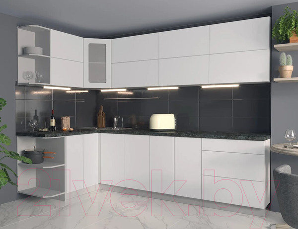 Изображение товара Кухонный гарнитур Интерлиния Мила Матте 1.5x2.8 А левая (белый/белый/кастилло темный)